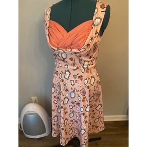 Lindy Bop Ophelia Pink Mirror Retro Vintage Pinup Style Dress Small